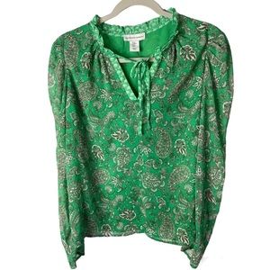 Cupcakes and Cashmere Green Lined Sheer Blouse Paisley Print M NWT